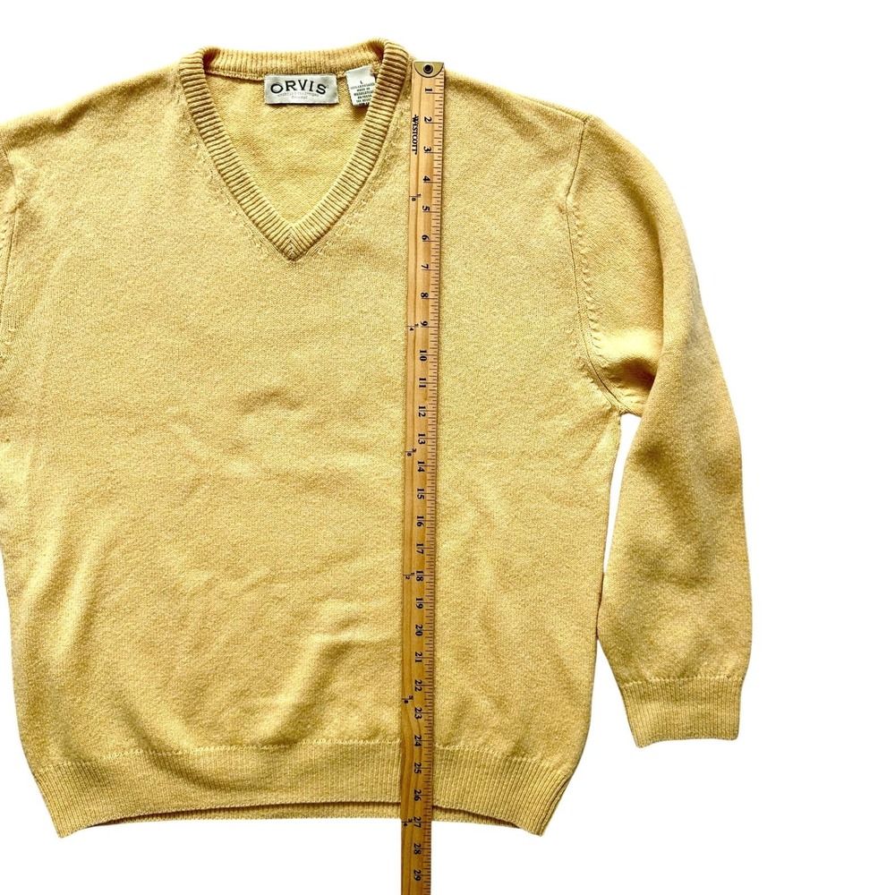 VTG Orvis Lambswool V-Neck Sweater Large Golden Wheat Yellow Elevated Basic Chic - Picture 5 of 7